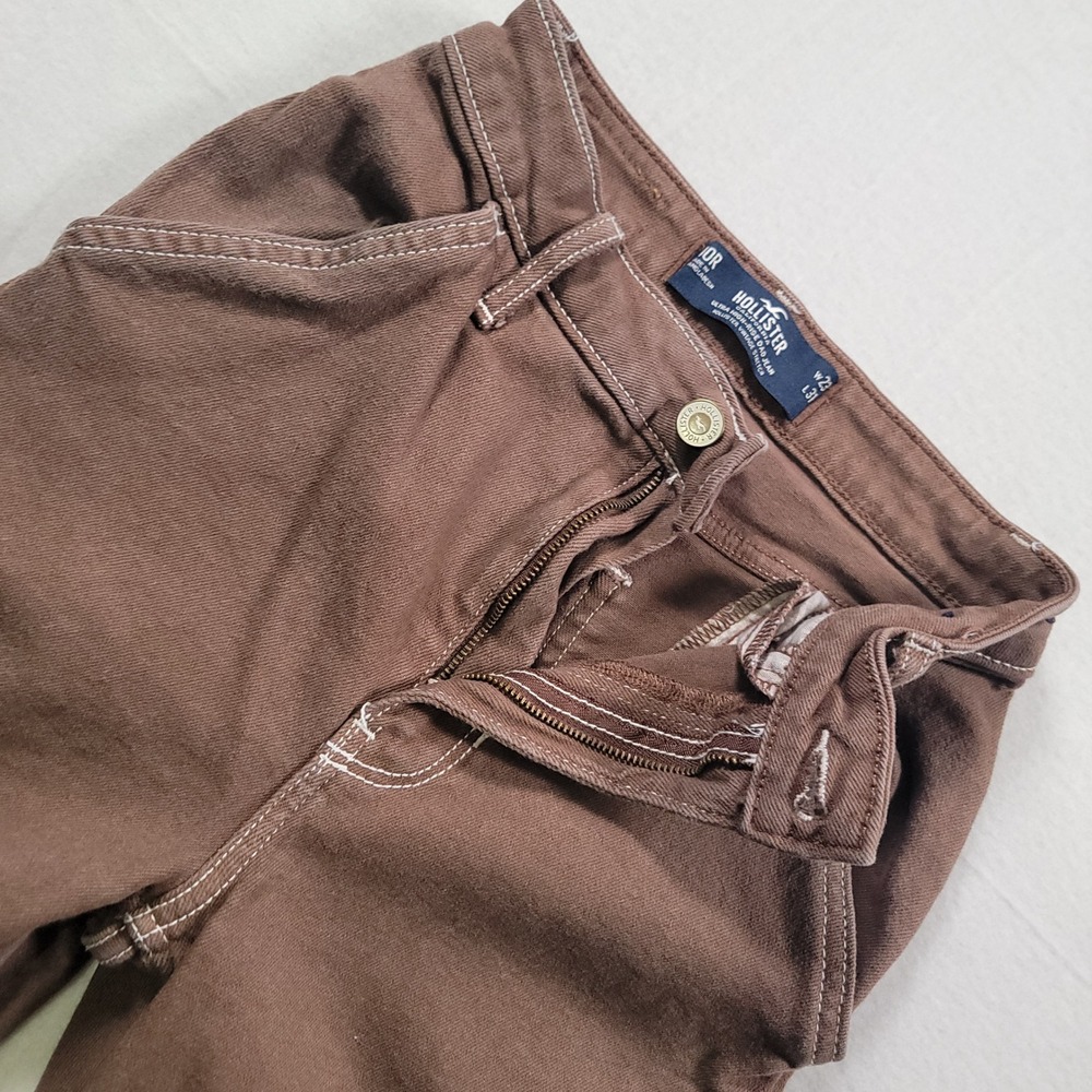 Hollister Ultra High-Rise Dad Jean Womens 00R Brown Solid Straight Cargo Stretch